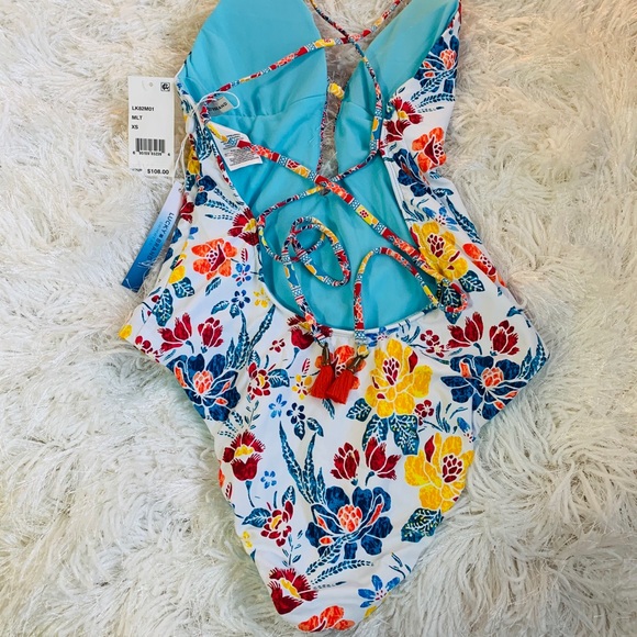 NWT Lucky Brand Las Dalias White Floral One-piece - Picture 3 of 4